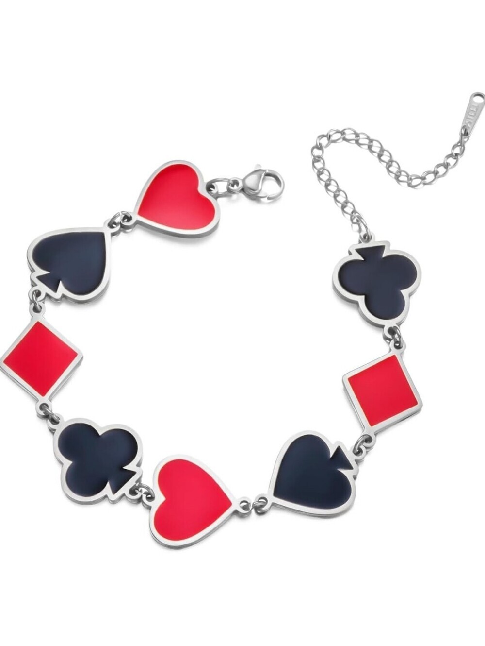 Playing Card Motif Red & Navy Charm Bracelet